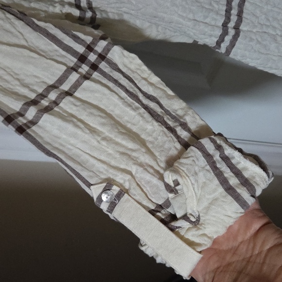 Jane + Delancey Plaid Cream and Brown Women's Top Sz L - Picture 3 of 8